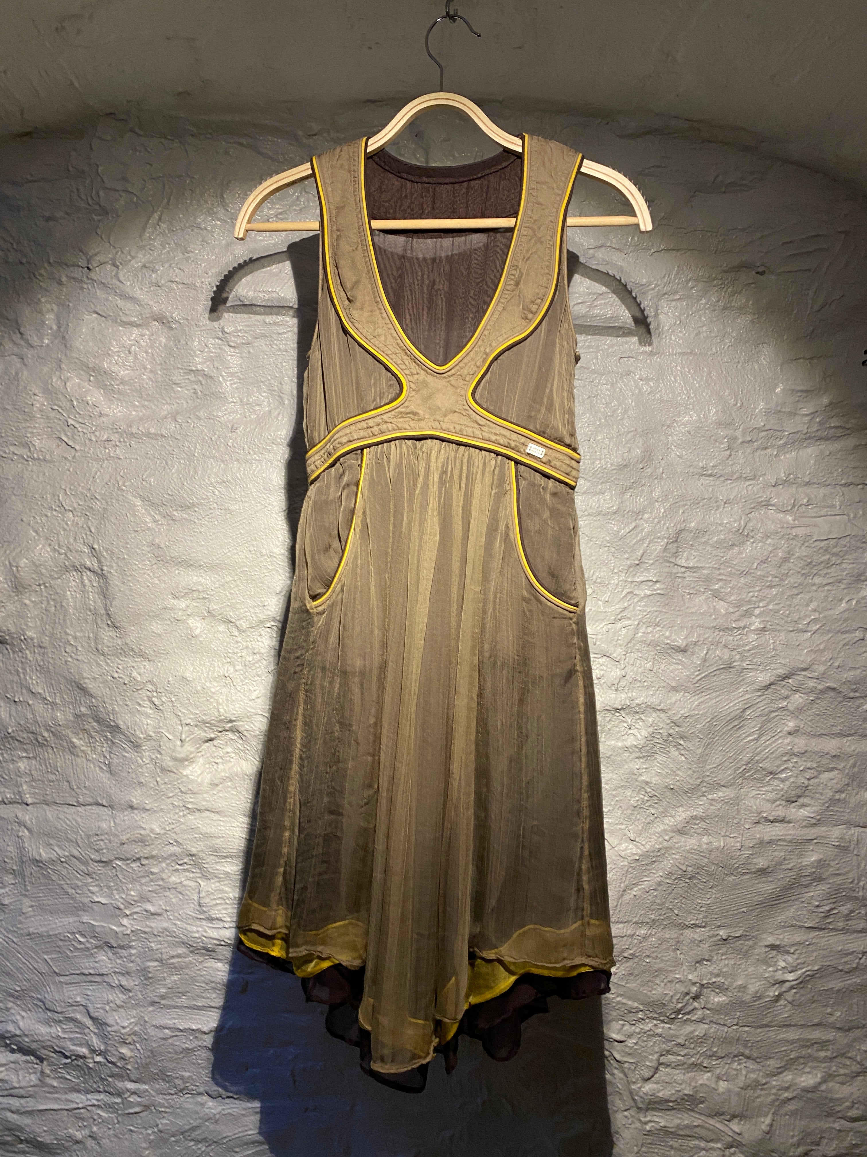 Miss Sixty Brown Yellow Layered Mesh Dress