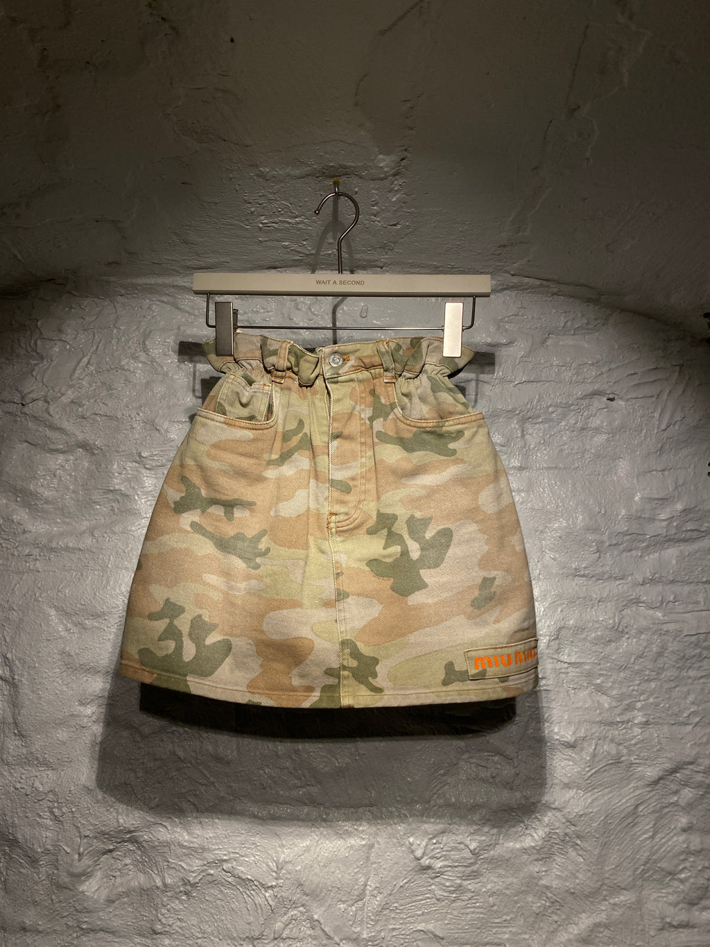 Miu Miu Green Camouflage Denim Mini Skirt