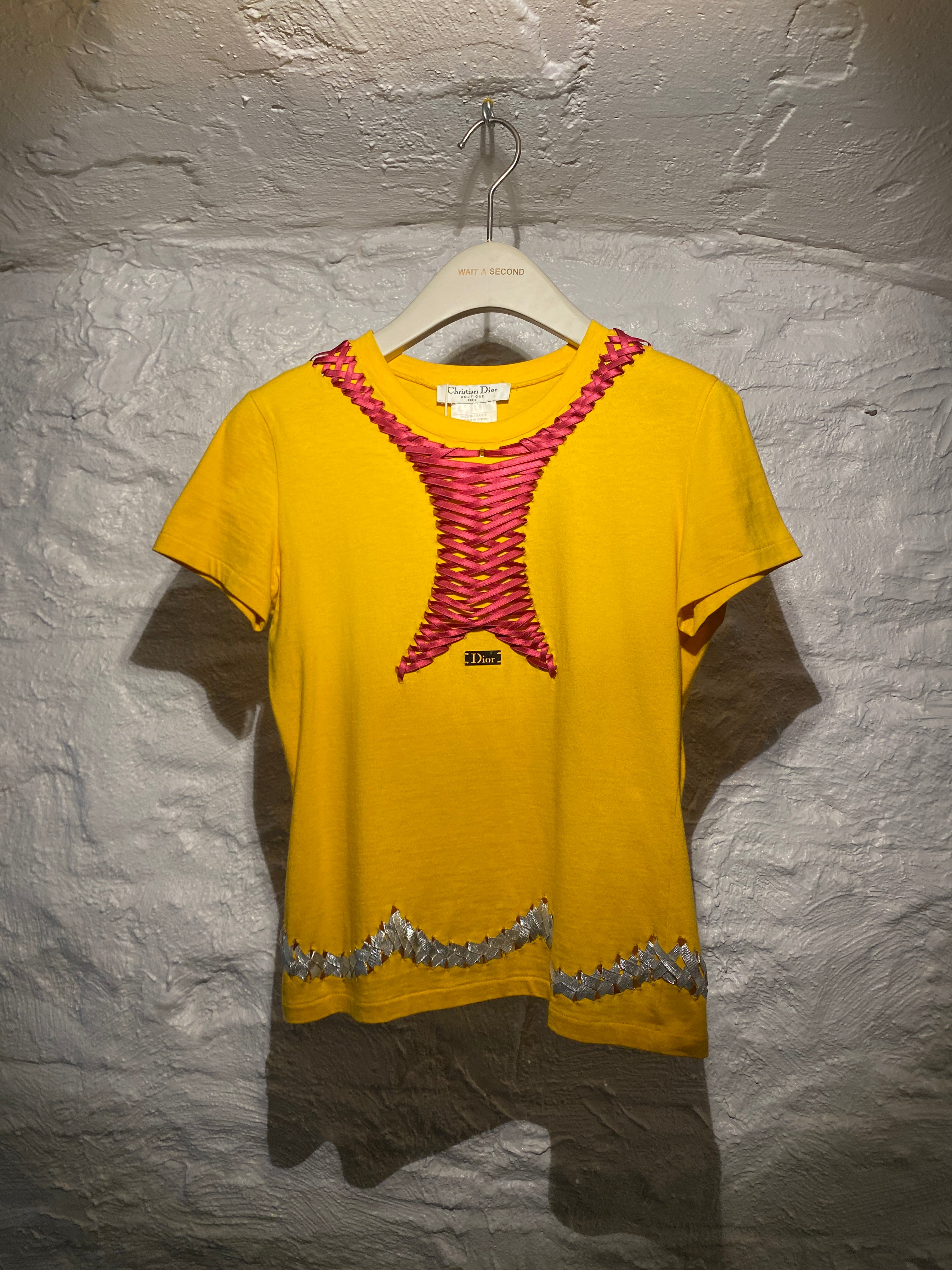 Christian Dior 2000s Corset Silver Laced Out Yellow T-shirt