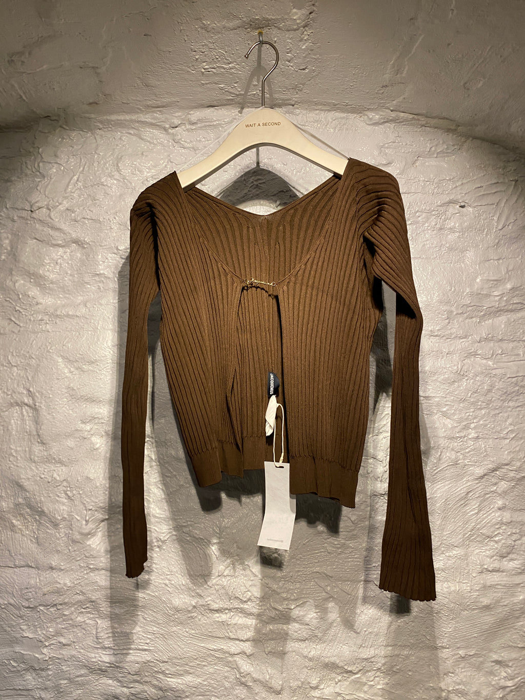 Jacquemus Chocolate Brown Rib Knit Stretch Open Front Cardigan