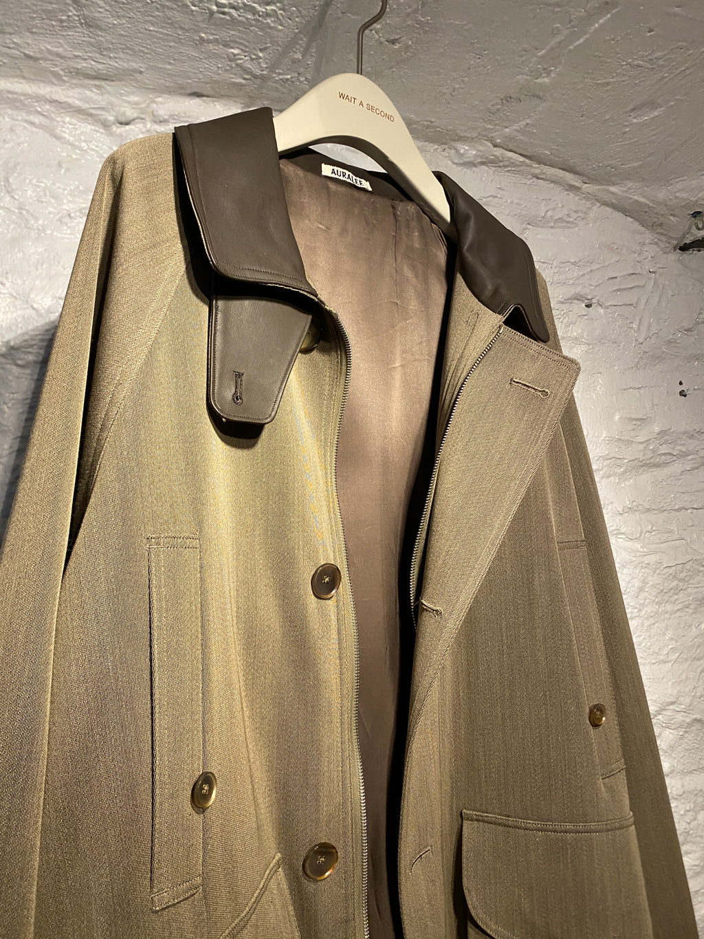 AuraLee Wool Cavarly Twill Laminate Hunting Blouson Olive Brown Jacket