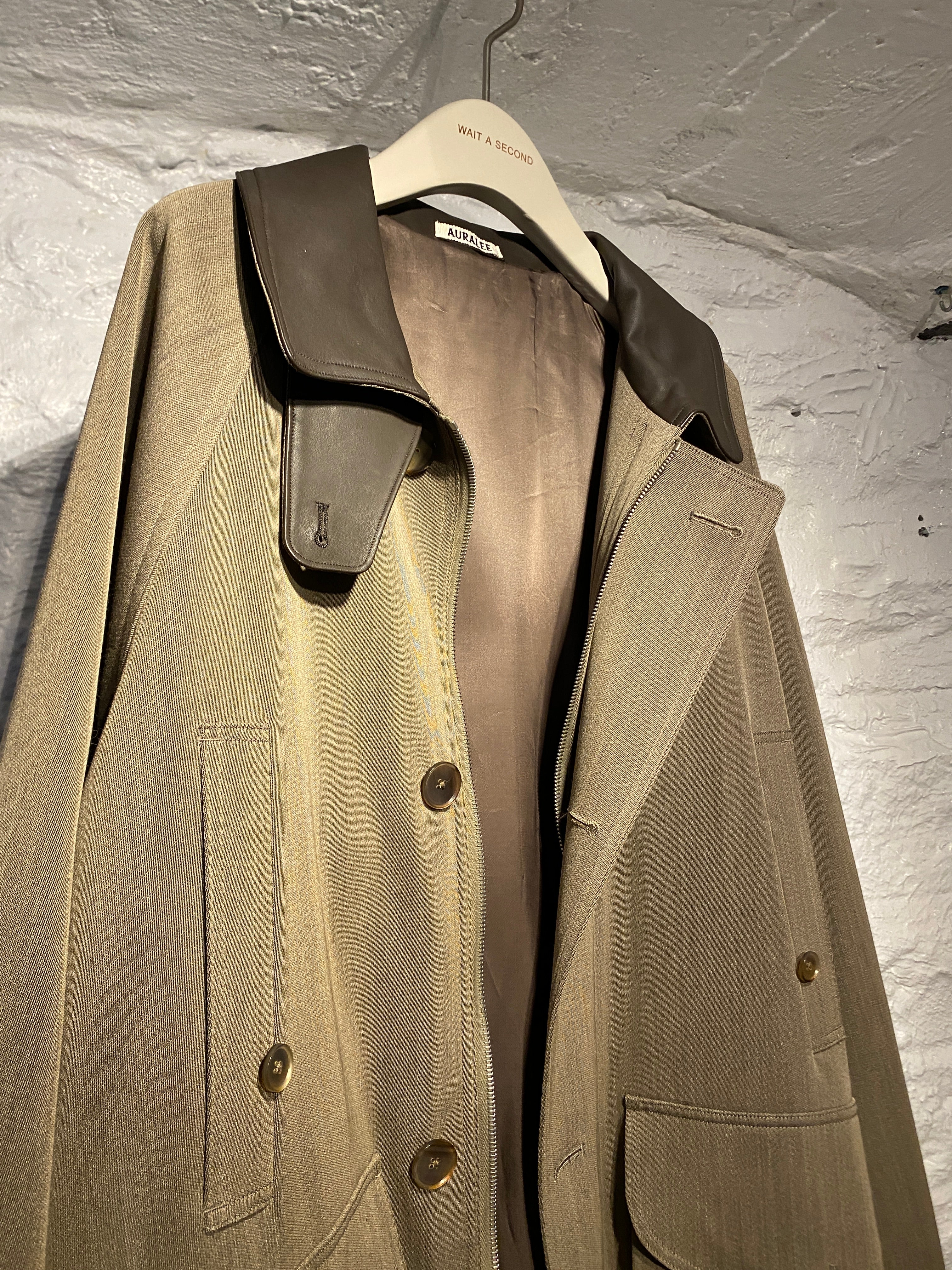 AuraLee Wool Cavarly Twill Laminate Hunting Blouson Olive Brown Jacket