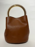 Marni Brown Leather Bucket White Handle Handbag