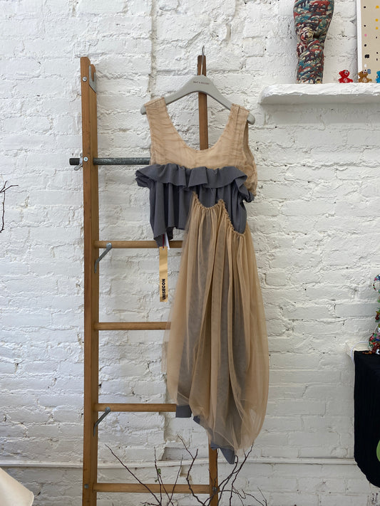 WAS-24181 Unisecon Double layer Sleeveless top dress in Champagne and Grey