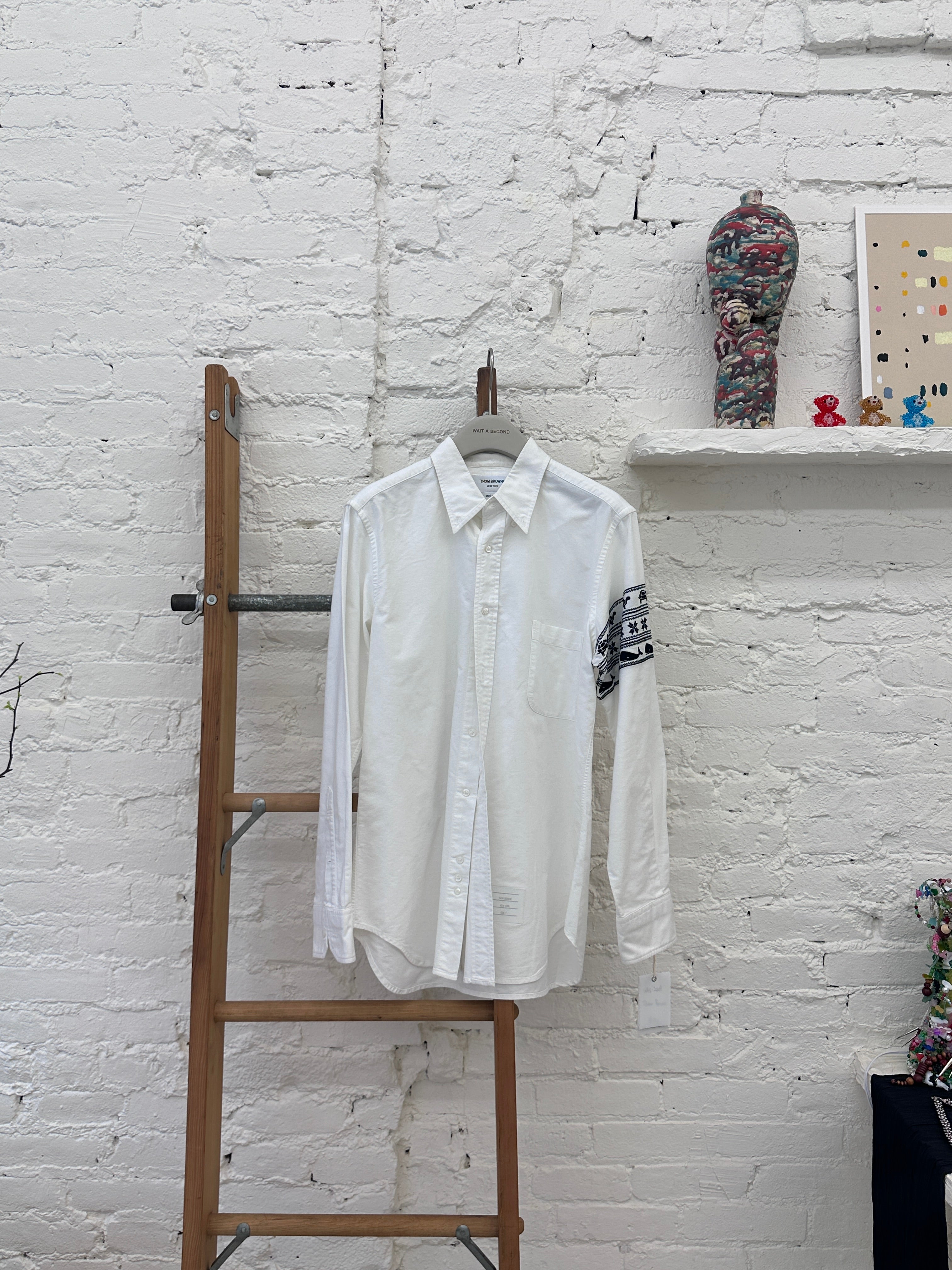 WAS-2409 Thom Browne Oxford Animal Icon Embroidered 4-bar Shirt