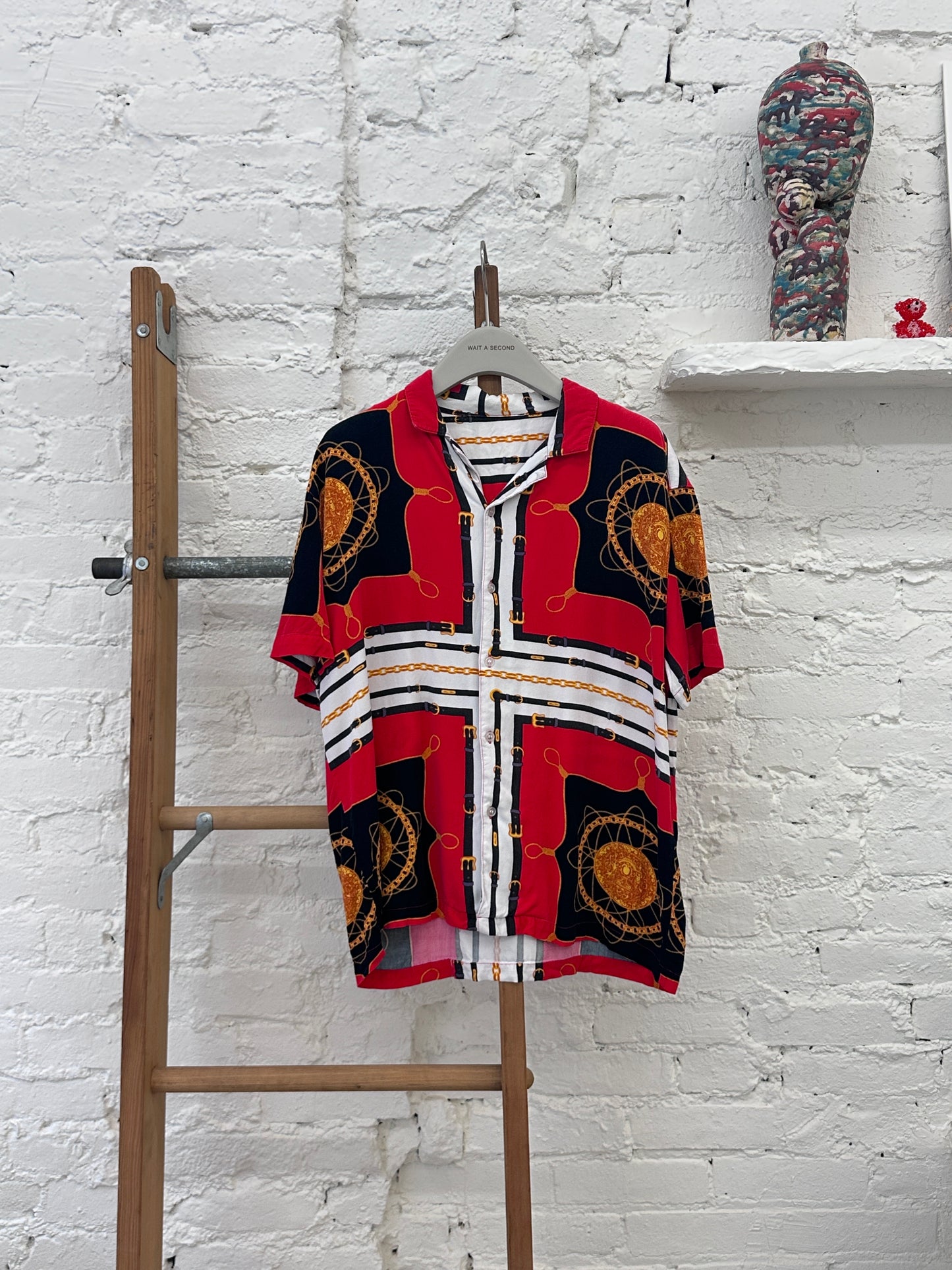 WAS-25819 untitled Red and White Printed Short Sleeve T-Shirt