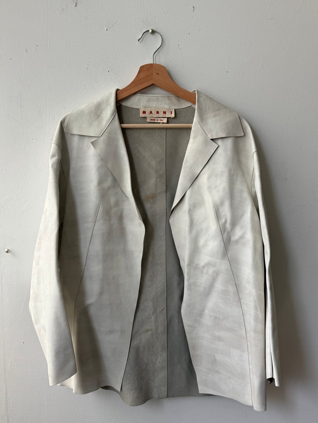 Marni White Grey Leather Front Open Blazer